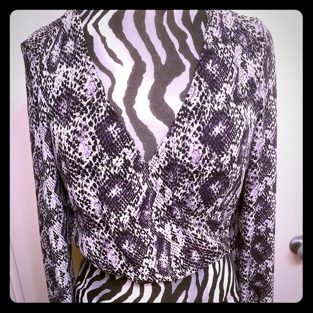 Snake print crop sheer top